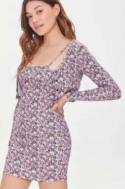 Floral Dress & Cardigan Sweater Set