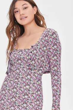 Floral Dress & Cardigan Sweater Set