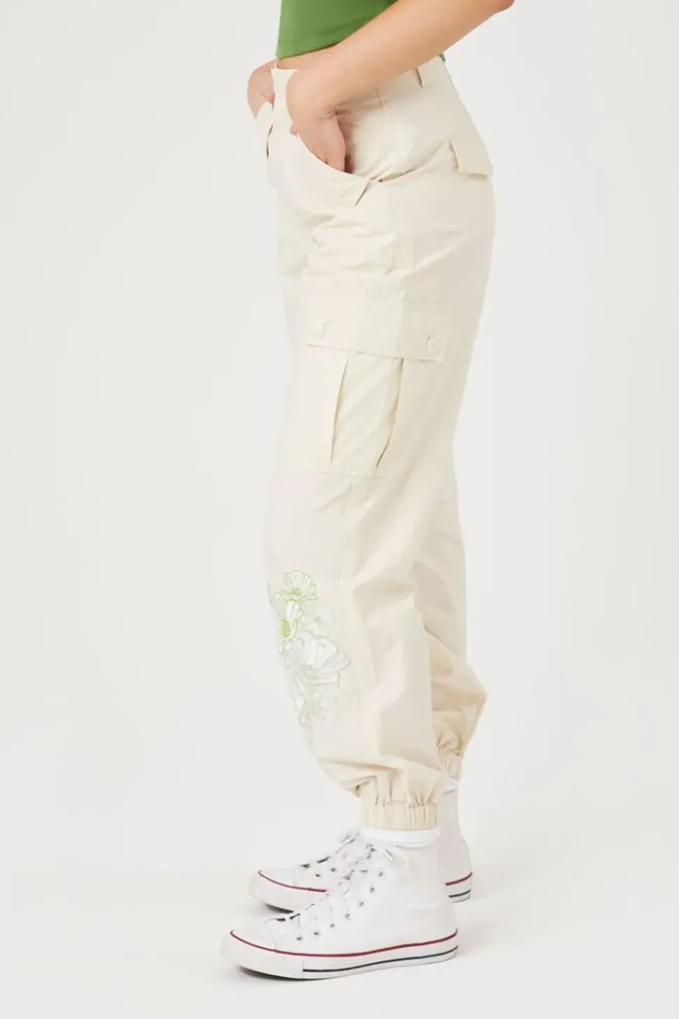 Floral Embroidered Cargo Joggers