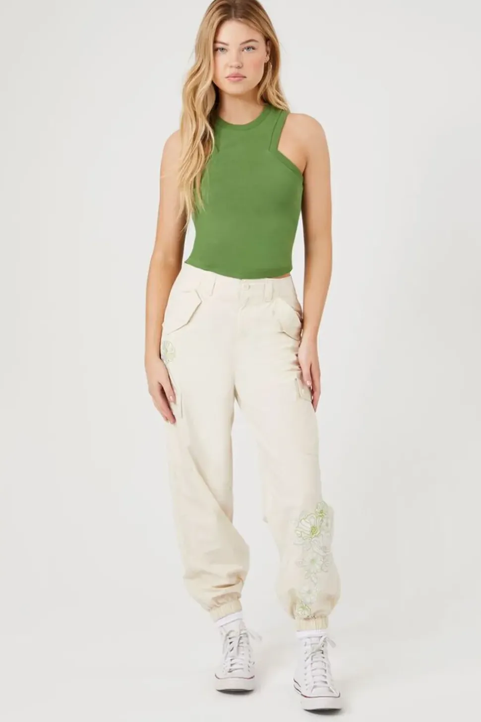 Floral Embroidered Cargo Joggers