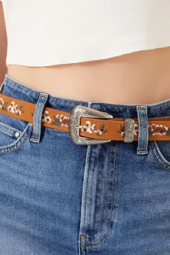 Floral Embroidered Faux Leather Belt