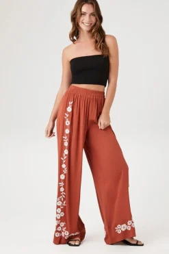 Floral Embroidered Wide-Leg Pants