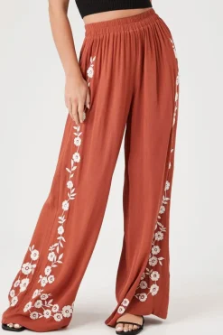 Floral Embroidered Wide-Leg Pants