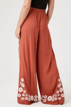 Floral Embroidered Wide-Leg Pants