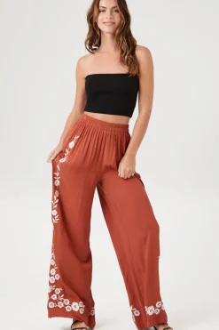 Floral Embroidered Wide-Leg Pants