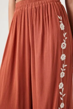 Floral Embroidered Wide-Leg Pants