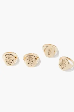 Floral Engraved Signet Ring Set