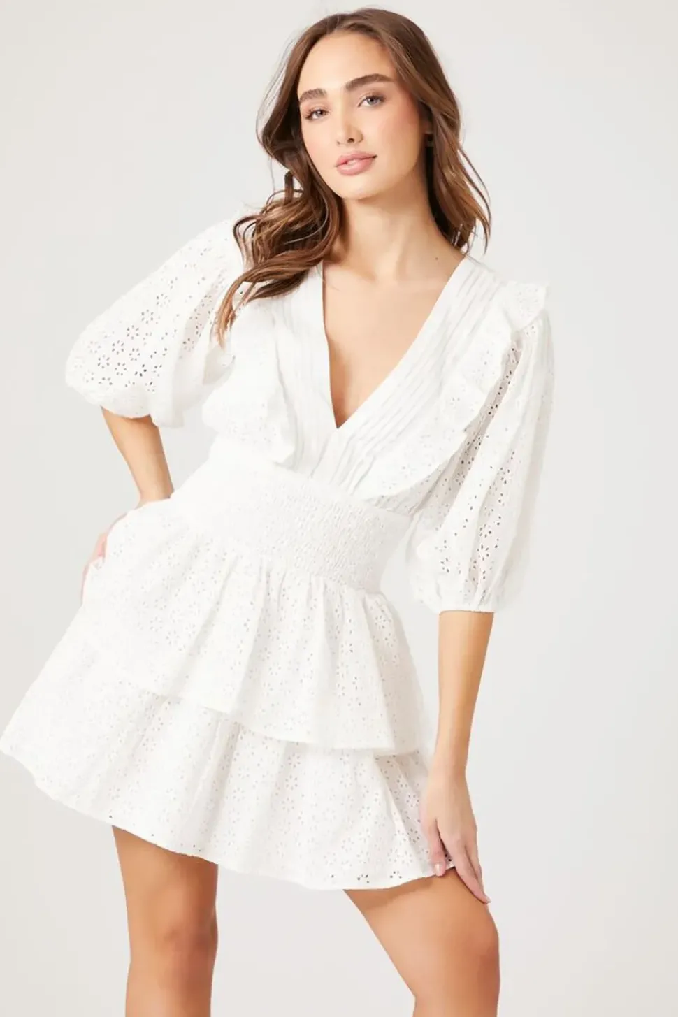 Floral Eyelet Flounce Mini Dress