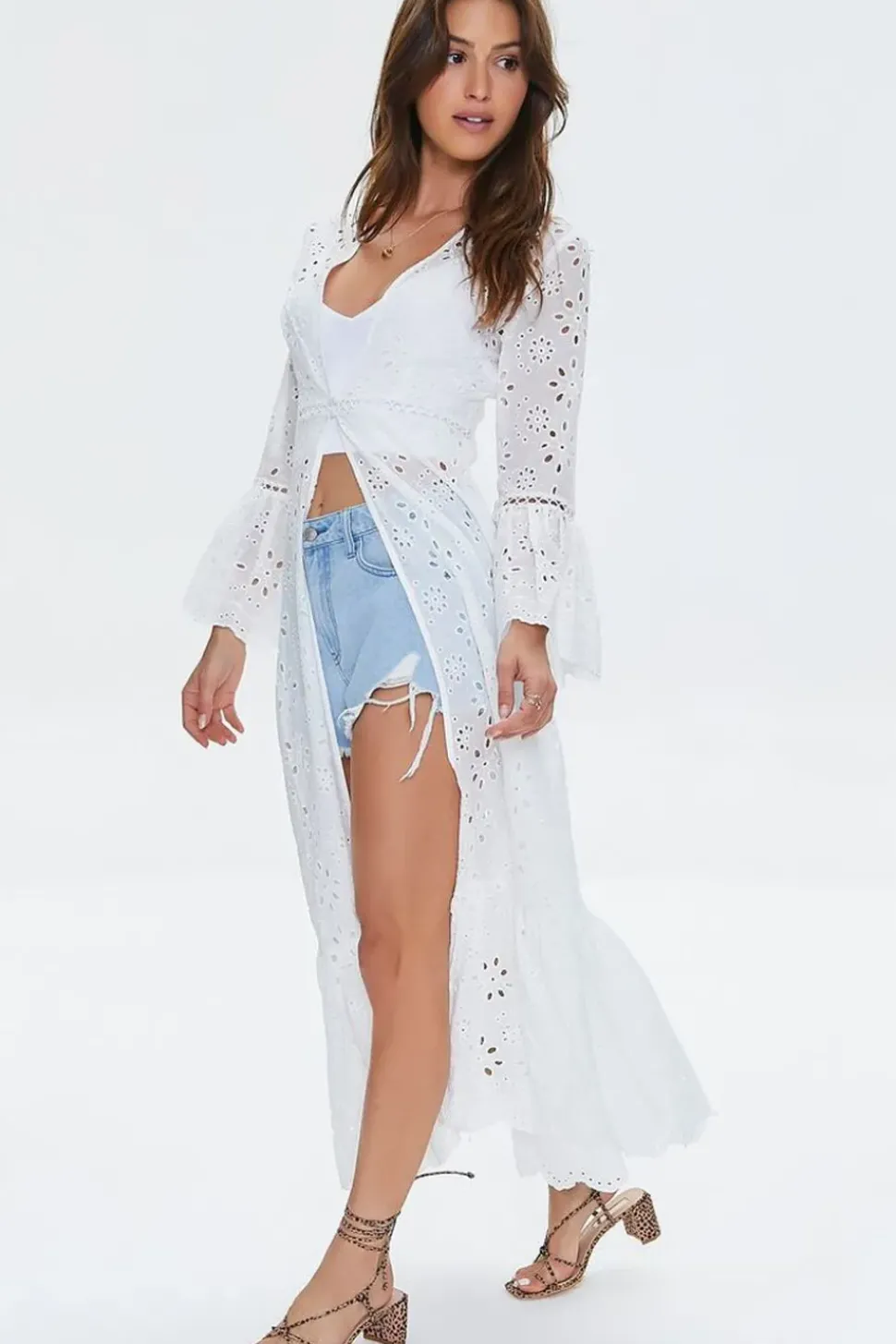Floral Eyelet Lace Duster Kimono
