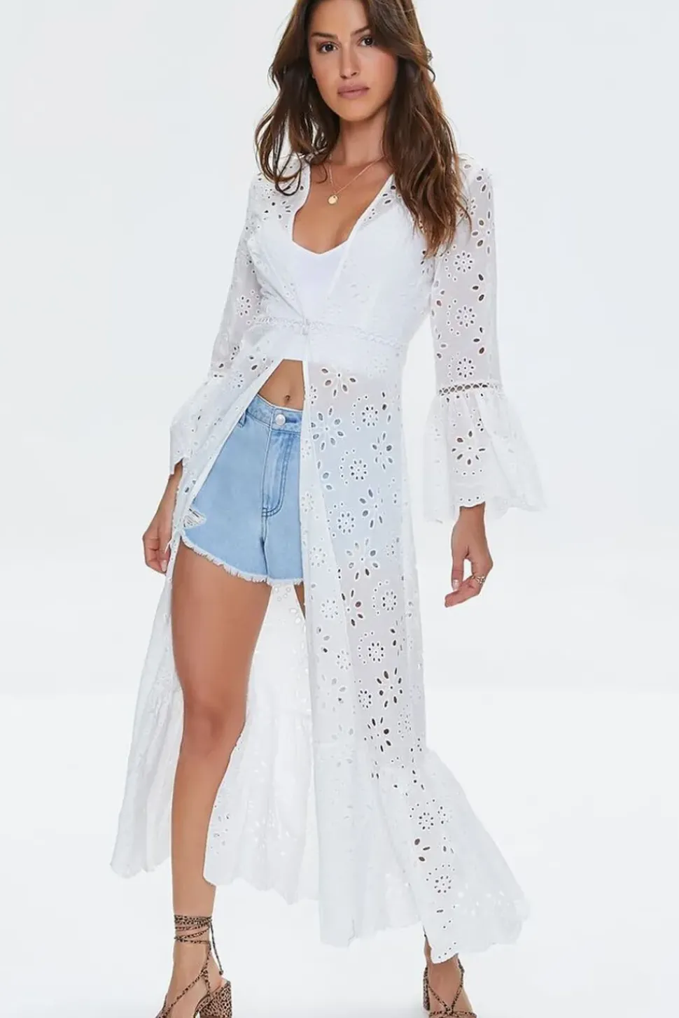 Floral Eyelet Lace Duster Kimono