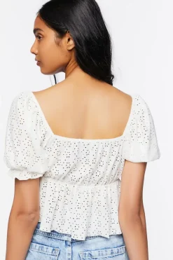 Floral Eyelet Puff-Sleeve Crop Top