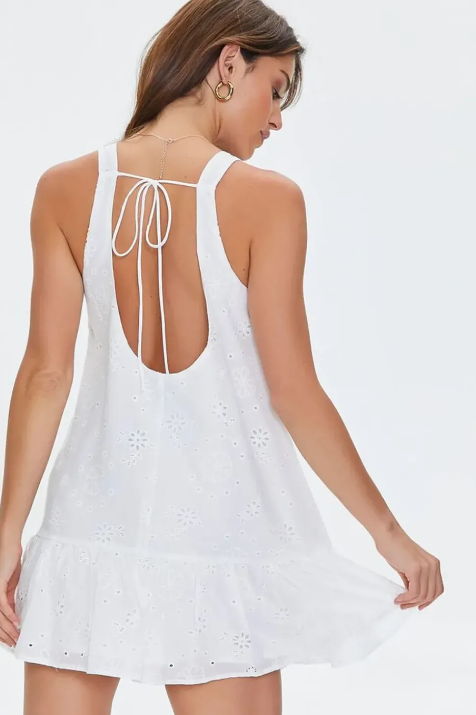 Floral Eyelet Tie-Back Mini Dress