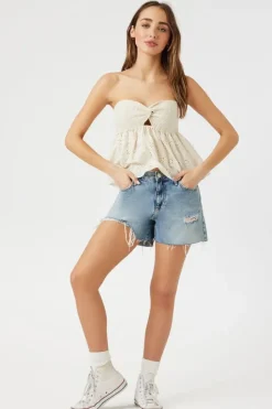 Floral Eyelet Twisted Strapless Top