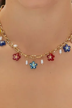 Floral & Faux Pearl Chain Necklace