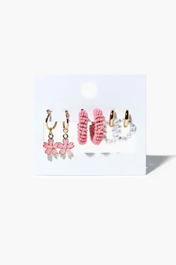Floral Faux Pearl Hoop Earring Set