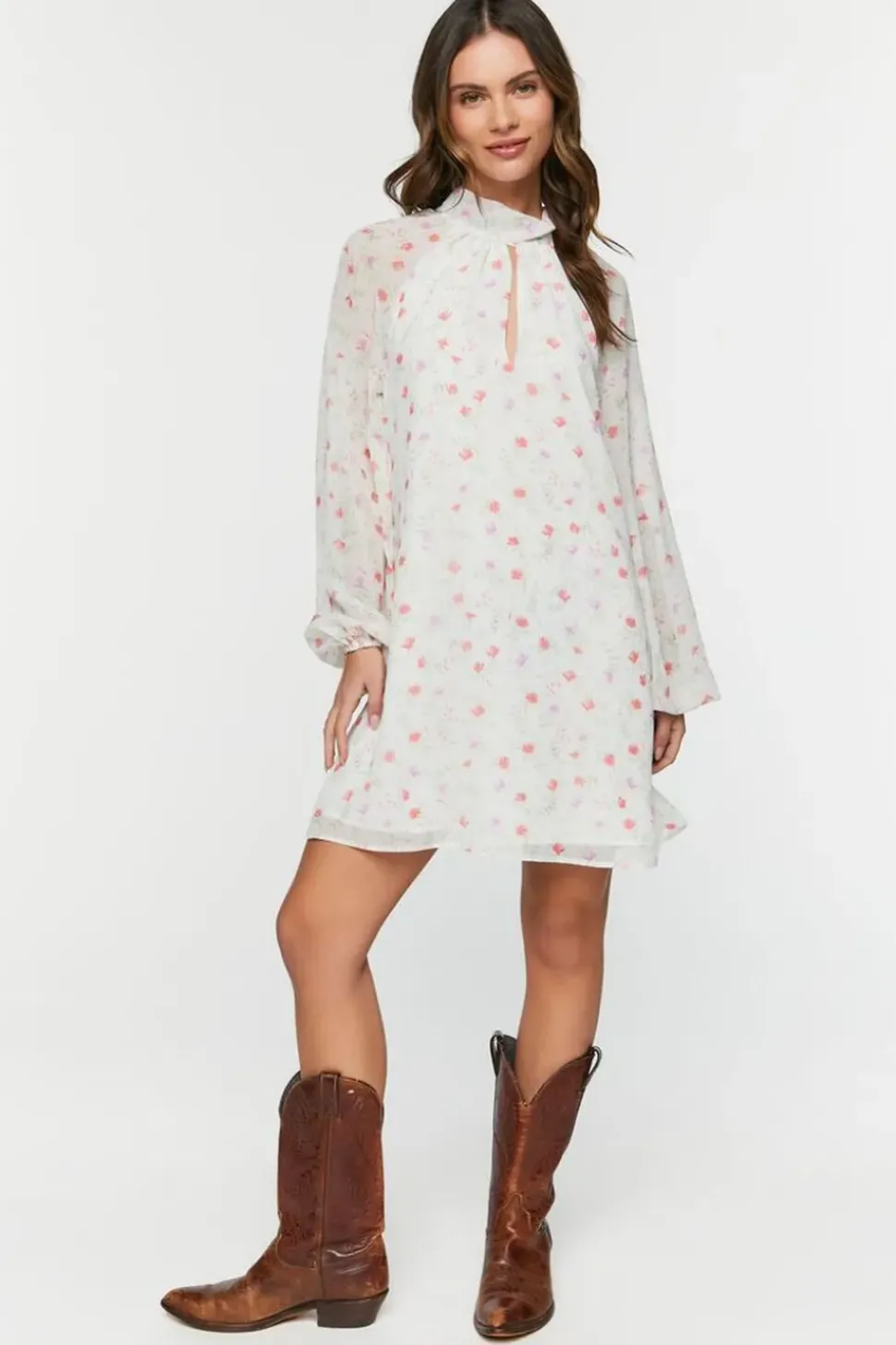 Floral Halter Chiffon Mini Dress