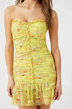 Floral Lace Drop-Waist Mini Dress