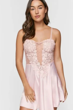 Floral Lace Satin Lingerie Slip