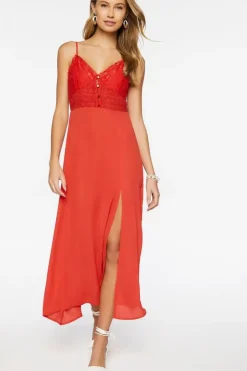 Floral Lace Slit Midi Dress