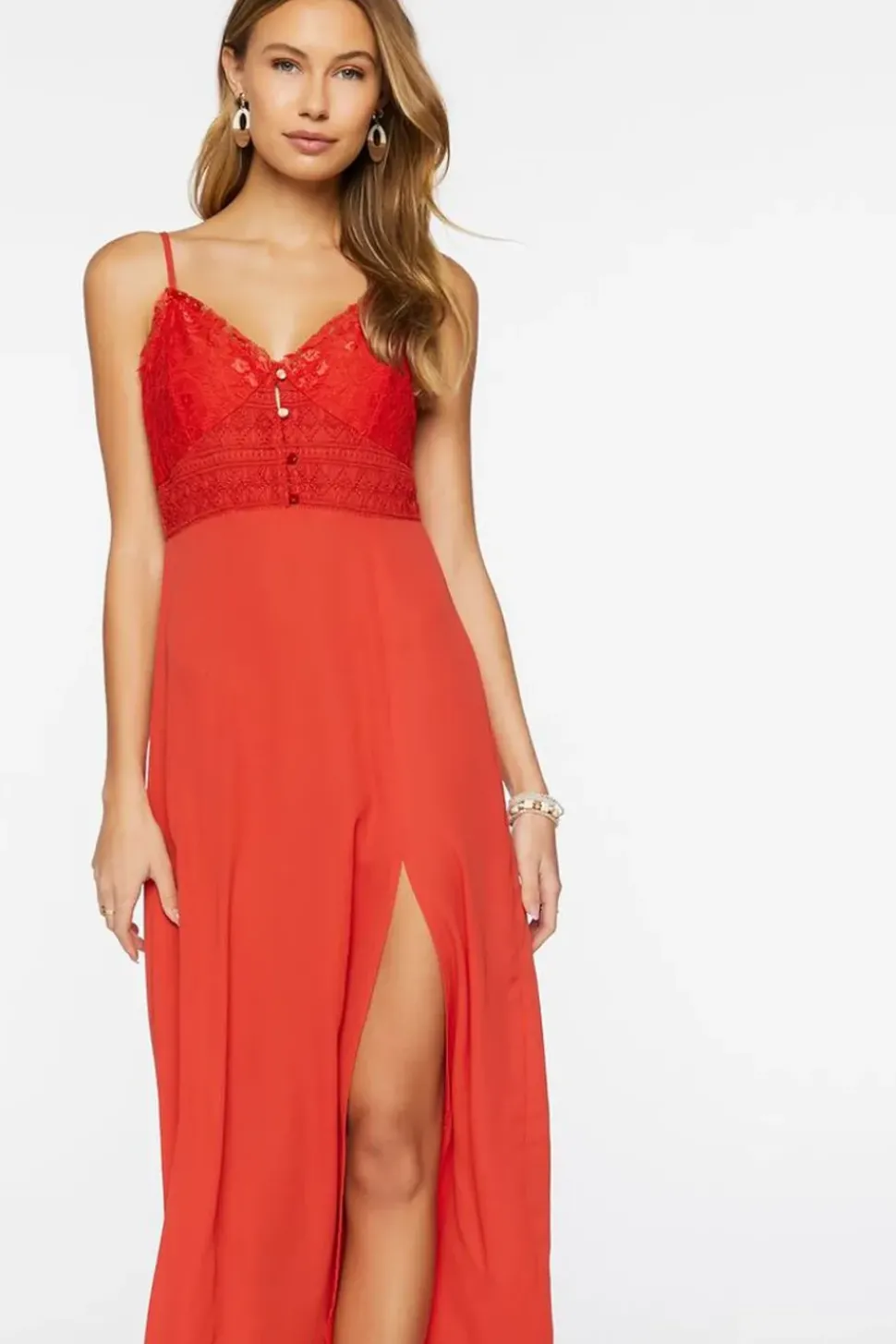 Floral Lace Slit Midi Dress