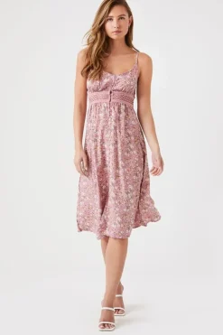 Floral Lattice-Cutout Midi Dress