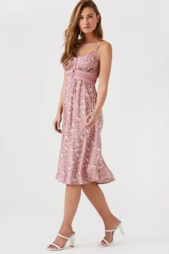 Floral Lattice-Cutout Midi Dress