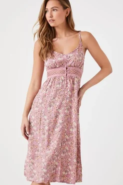 Floral Lattice-Cutout Midi Dress