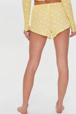 Floral Lettuce-Edge Lounge Shorts