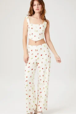 Floral Linen-Blend Pants
