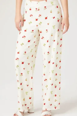 Floral Linen-Blend Pants