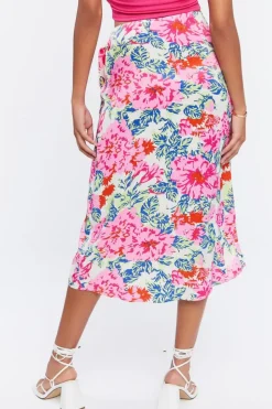 Floral Midi Mock Wrap Skirt