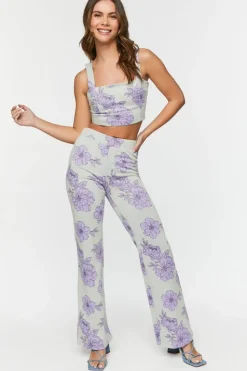 Floral Mid-Rise Flare Pants