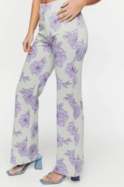 Floral Mid-Rise Flare Pants