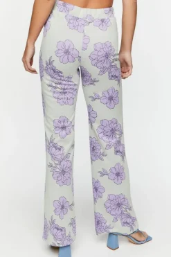 Floral Mid-Rise Flare Pants