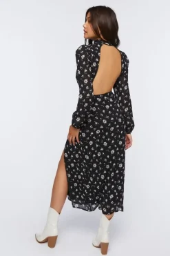Floral Open-Back Midi Dress