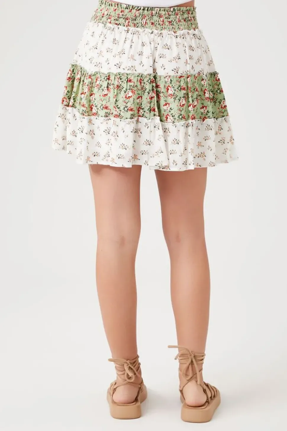 Floral Patchwork Tiered Mini Skirt