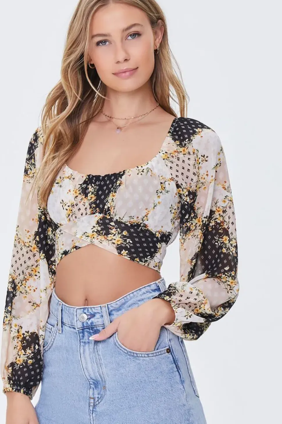 Floral Patternblock Crop Top