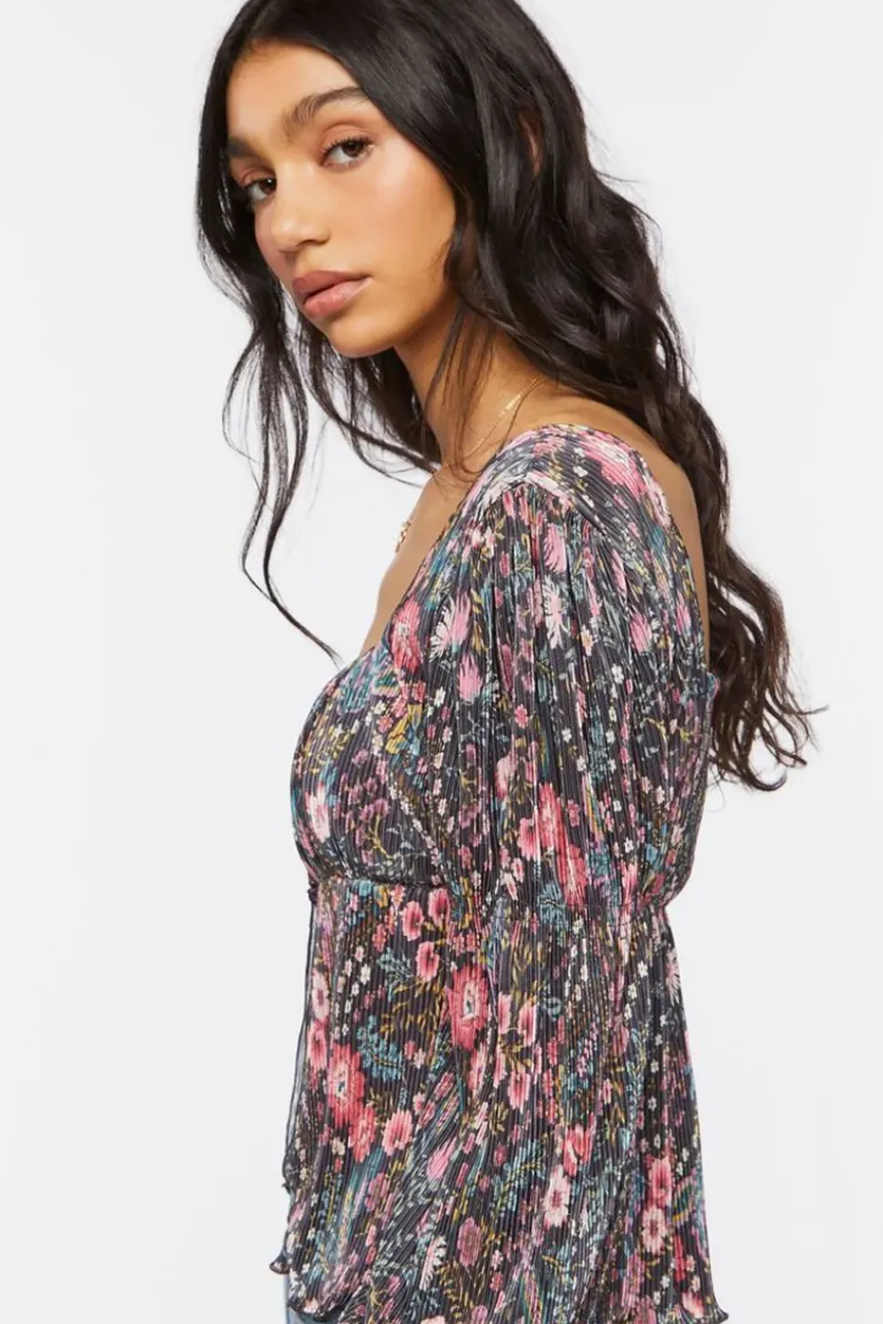 Floral Plisse Split-Front Top