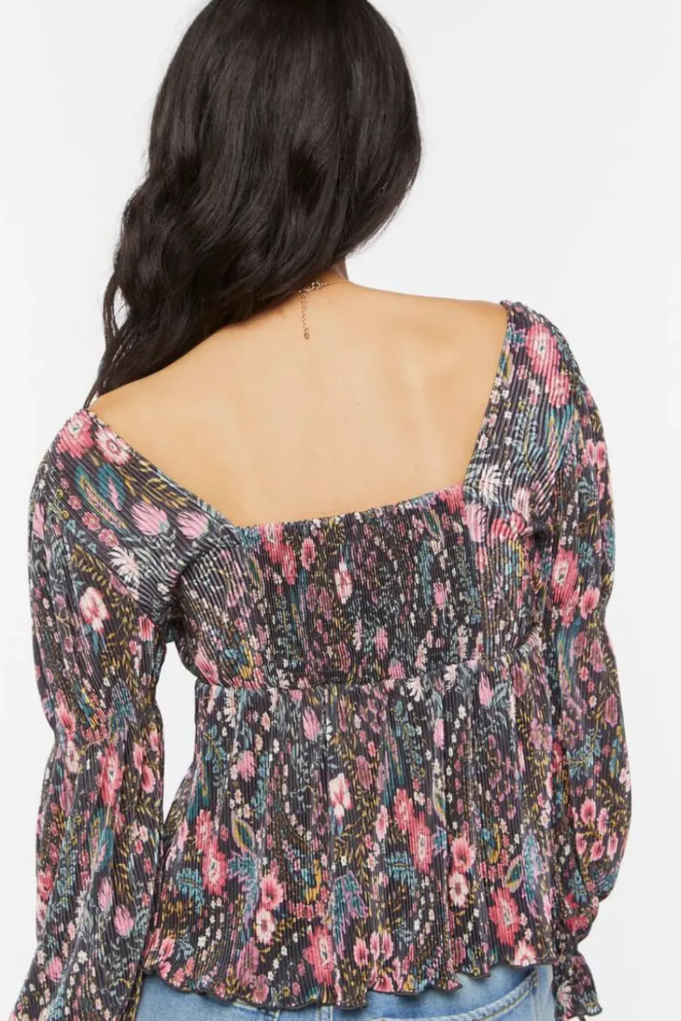 Floral Plisse Split-Front Top