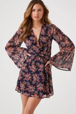 Floral Print Bell-Sleeve Mini Dress