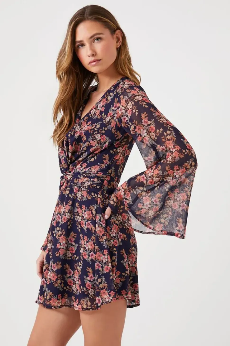 Floral Print Bell-Sleeve Mini Dress