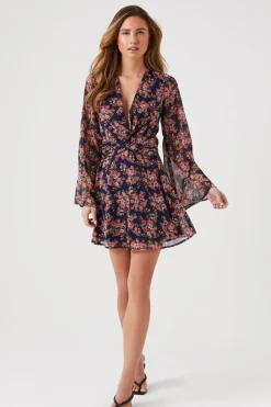 Floral Print Bell-Sleeve Mini Dress