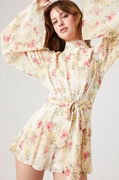 Floral Print Bell-Sleeve Romper
