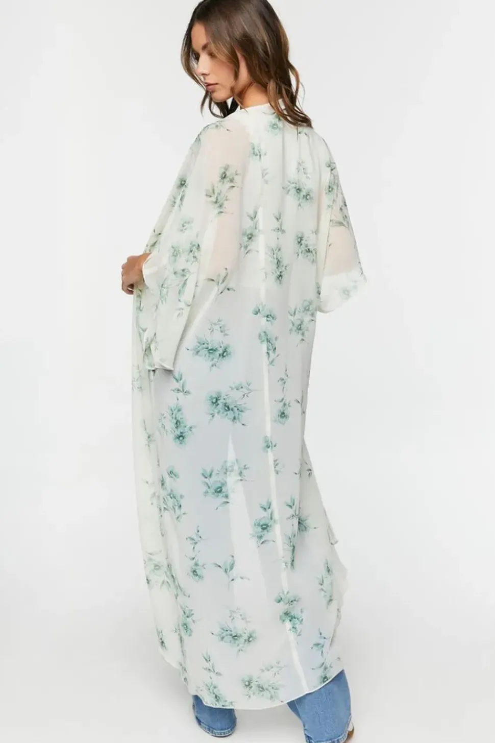 Floral Print Butterfly-Sleeve Kimono