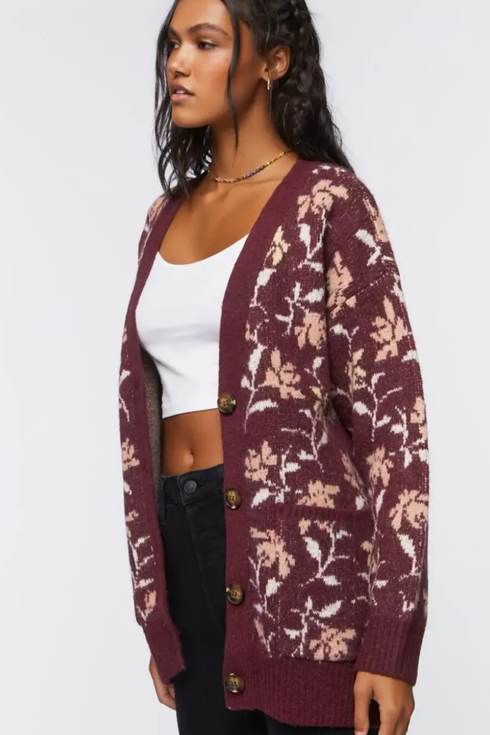 Floral Print Cardigan Sweater