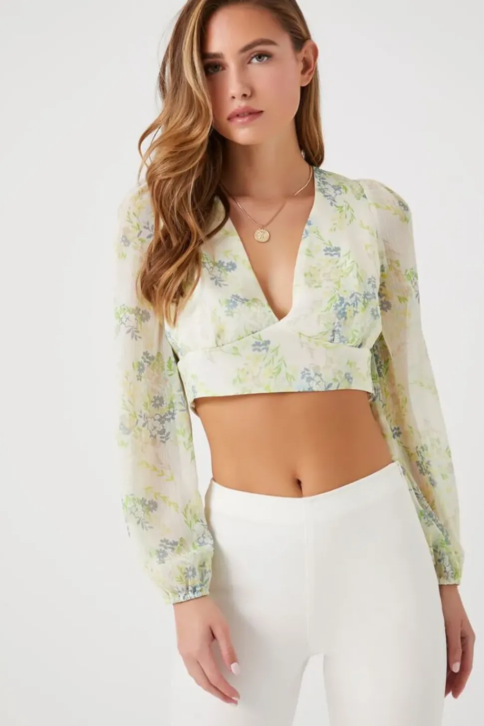 Floral Print Chiffon Crop Top