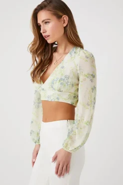 Floral Print Chiffon Crop Top
