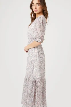 Floral Print Chiffon Midi Dress