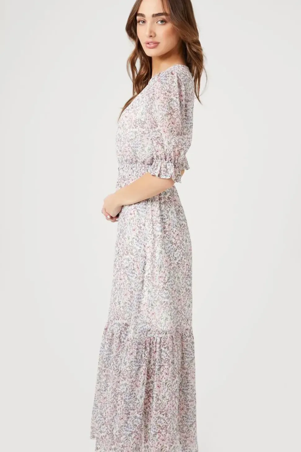 Floral Print Chiffon Midi Dress