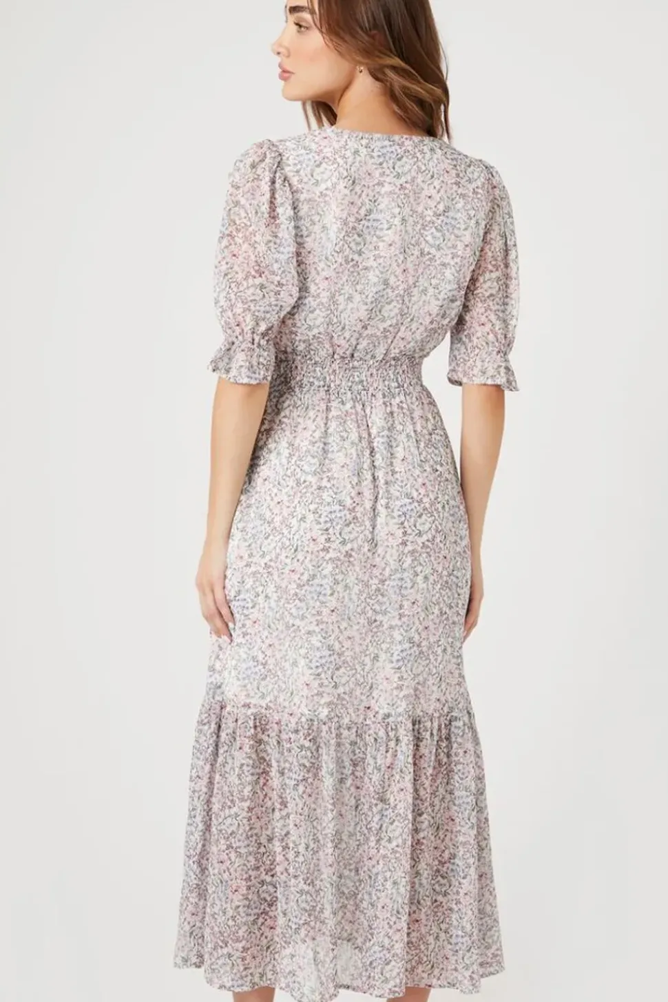 Floral Print Chiffon Midi Dress